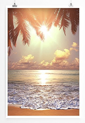 Eau Zone Home Bild - Landschaft Natur – Tropischer Strand mit Sonne und Palmen- Poster Fotodruck in höchster Qualität
