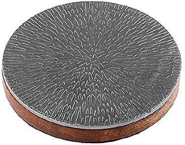 Kerzenteller Silber Struktur Alu mit Holz 13 cm