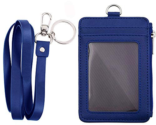 GOGO Slim Badge Holder Wallet PU Leather Vertical Name Card Holder with Key Ring and 18.8 PU Neck Lanyard/Strap Einheitsgröße blau