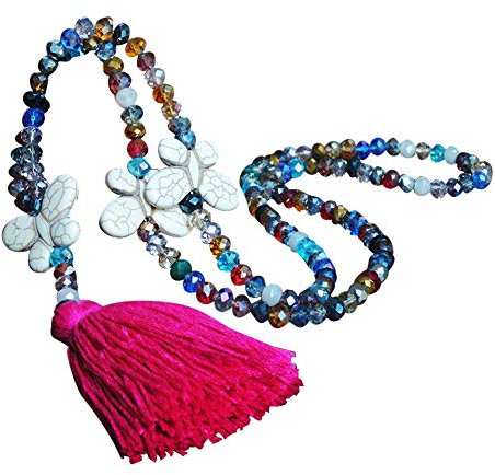Amorar Elegant Pullover Kette Halsschmuck Böhmen Halskette Bunt Kristall Bead Schnur Lange Damen-Halskette Mit Quaste Anhänger Sweater Halsschmuck für Frauen