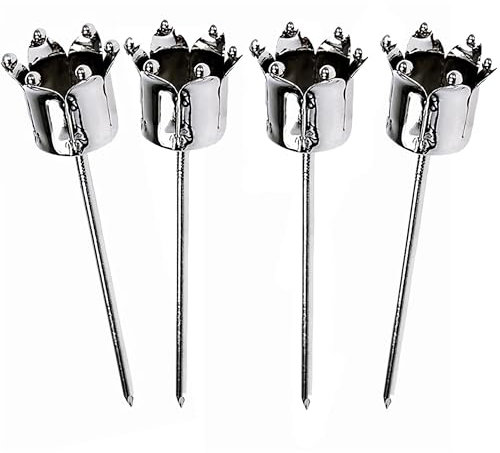 POMMERNTRAUM ® | 4er Set Adventskranzstecker Adventskranzkerzenhalter Kerzenpin Kerzenstecker für Kerzen + Haushaltskerzen + unsere Teelichtaufsätze oder Windlichtaufsätze - Silberfarben (Silber)