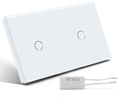 BSEED Interruptor Regulador de Luz, Interruptor Táctil de Pared con Panel de Cristal, 1 Gang 2 Vía + 1 Gang 2 Vía Blanco 157mm