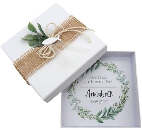 ZauberDeko Geldgeschenk Verpackung Personalisiertes Geschenk Kommunion Konfirmation Fisch Weiß Eukalyptus Blätterkranz