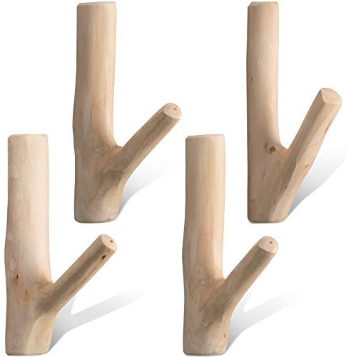 Gancio da Parete Vintage in Vero Legno Naturale con Rami di un Albero Set di Ganci Fatti a Mano a Parete, Ganci di Aspirazione Forti Adesivi Decorativi Rustici in Legno(Larghezza 2-3 cm) (4)