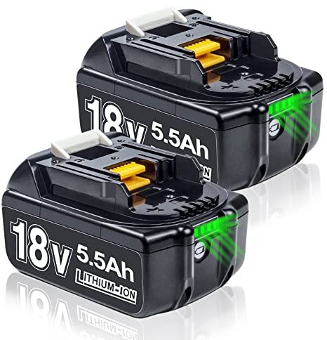 DTK 2 Stück 5.5Ah Ersatz Akku für Makita 18V BL1860B BL1850B BL1860 BL1850 BL1840 BL1830 BL1820 BL1815 BL1835 BL1845 194205-3 LXT-400 with LED, geeignet für Makita Akku 18V Set Werkzeugakku