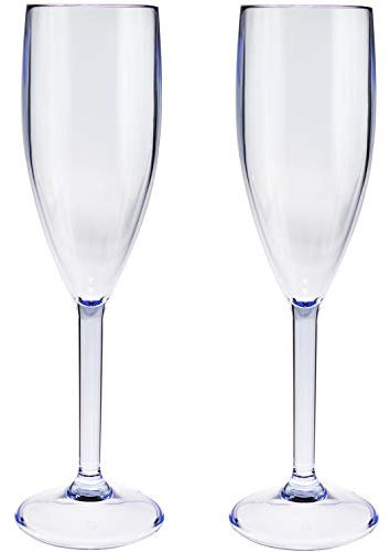 2 x Acryl Champagner Fluter Sektglas 150 ml BLAU klar - Gläser - Champagnerglas für Camping Küche - Trinkkelch Goblet - elegantes Design - Outdoor Partyglas - Bruchfest Kunststoff Glas Kelch bruchfest