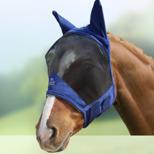 Harrison Howard CareMaster Pro Luminous Horse Fly Mask Standard with Ears UV Protection for Horse Navy M Cob