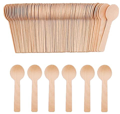 200pcs Mini Wooden Spoons,4inch Disposable Wooden Ice Cream Dessert Spoons,Biodegradable Compostable Birchwood