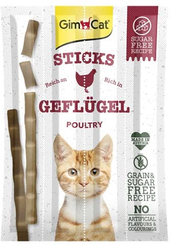 GimCat Sticks Geflügel - Softe Kaustangen mit hohem Fleischanteil und ohne Zuckerzusatz - 1 Packung (1 x 4 Sticks)