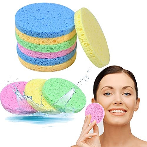 10 Stücke Gesicht Waschen Schwamm, Natürlicher Zellulose Gesichtsreinigung Schwämmchen für Gesichts SPA Massage Make-up-Entferner (5 Farben) (Rund)