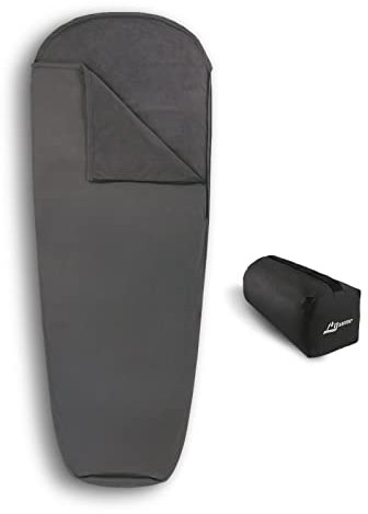 Litume Ganzjahresschlafsack-Innenfutter, bis zu 15°C, Leichter Mumienschlafsack für Rucksackreisen, Camping, mit Kapuze mit Kordelzug und Stoffsack (E630)