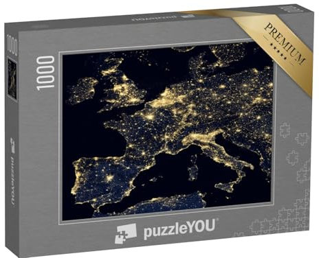 puzzleYOU: Puzzle 1000 Teile „Lichter der Stadt auf der Weltkarte, Europa, NASA“ – aus der Puzzle-Kollektion Weltraum, Universum, Himmel & Jahreszeiten