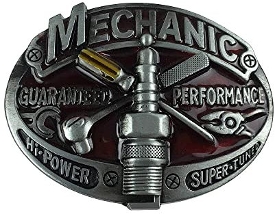 Publisit Boucle de Ceinture Homme, Originale, Mécanique, Auto Moto, Fermeture Ardillon Métal Biker Ceinturon, Argenté, L