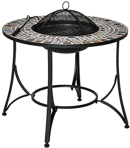 Outsunny Braciere Barbecue da Giardino con Coperchio Parascintille e Attizzatoio, 75x75x60cm, Nero