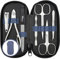 marQus kit manucure pedicure 7 pc. de Solingen -kit manucure professionnel en cuir synthétique avec look denim, pince ongle, coupe ongle, lime a ongles, pince a épiler, 2 ciseaux, pousse-cuticule