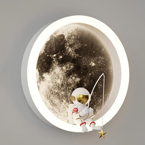 Wandleuchte Mond LED 12W Wandlampe Dimmbar Kinderzimmer Mondlampe Astronaut Wall Light Innen Rund Wandbeleuchtung Nachttischlampe Nachtlicht Jungen Mädchen für Schlafzimmer,A