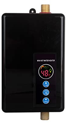 Mini scaldabagno Tankless per bagno cucina elettrica 220 V 5,5 Kw 5 V 30-55 ° C scaldacqua istantaneo, per la casa e la cucina sotto il lavello (Athen nero)