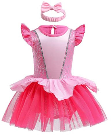 Lito Angels Vestito Tutina Bella Addormentata Principessa Aurora con Fascia per Bimba Taglia 6-9 Mesi, Rosa Caldo