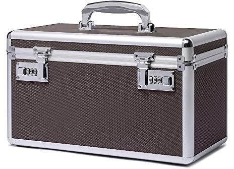 HEWEI WORKS Boîte verrouillable pour medicaments, 36.1x18.3x20.8cm, adapté à l'entreposage de Pharmacie et d'objets personnels importants, Contient un Pilulier en Plastique (café/large)