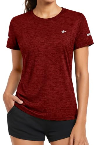 KEFITEVD T-Shirts de Sport Femme à Manches Courtes Tops et Col Rond Yoga Tee Shirt à Séchage Rapide,Orange Foncé,L