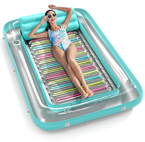 Jasonwell 4 in 1 Inflatable Tanning Pool Lounger Float - Sunbathing Lounge Floatie Raft Toys, Water Filled Tanning Bed Mat Pad Blow Up Kiddie Pool with Ball Pit for Adult, Kids (L)