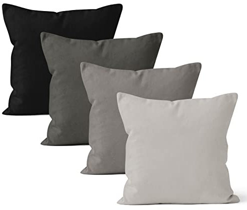 Encasa XO Baumwoll-Kissenbezüge, 4er-Set I 18x18 in (45x45 cm) - Grey Combo I kein Einsatz I einfach Kissenbezüge I Maschinenwaschbar | Nur Innen benutzen