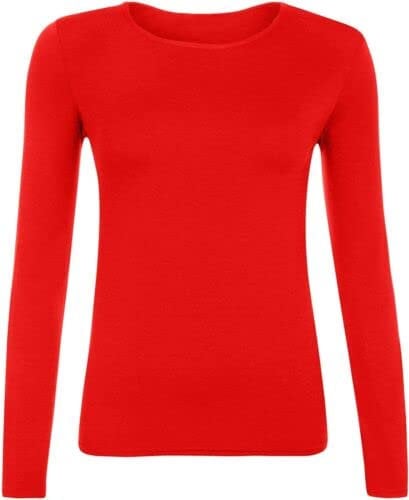 Prime fashions Womens Round Neck Long Sleeved top (as8, Alpha, m, l, Regular, Regular, Red)