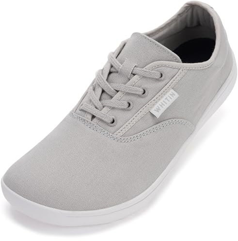 WHITIN Tenis anchos de lona para hombre | Suela Zero Drop | Calzado minimalista, W87 | Gris Claro, 13.5 Wide