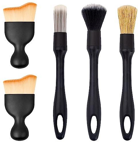 Esteopt 5 PCS Car Detailing Brush Set, Soft Auto Detailing Brush Kit Comes with a Scrub Storage Bag, Auto Detail Cleaning Brush Tool for Interior, Emblems, Exterior, Air Vents