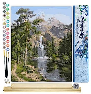 Figured'Art Peinture par Numéro Adulte Chute d'Eau en Montagne - Activité Manuelle Kit de Loisir Créatif DIY Numéro d'Art Complet - 40x50cm avec châssis en bois à monter