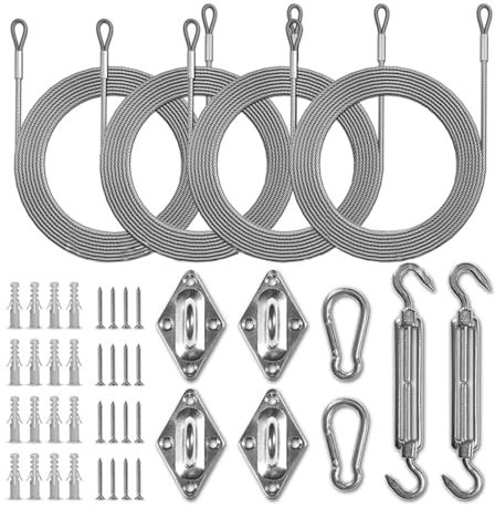 ZONADAH 6mm 304 Stainless Steel Wire Awning Attachment Set, Heavy Duty Sun Shade Sail Canopy Hardware Kit for Square, Rectangle, Pergola Fixing Accessories Backyard Swimming Pool
