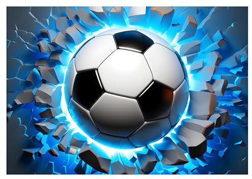 WallArena - Vlies Fototapete Kinderzimmer 368x254 cm Junge Fussball 3D Effekt blau - Fototapeten Tapeten für Kinder Kindertapete Kinderzimmertapete - Vliestapete Wandtapete Tapete 3D Effekt