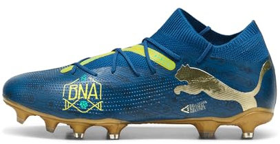 PUMA Unisex Future 7 Match BNA FG/AG Soccer Shoe, Sailing Blue-Marine Blue-Pelé Yellow-Grassy Green-Gold, 45 EU