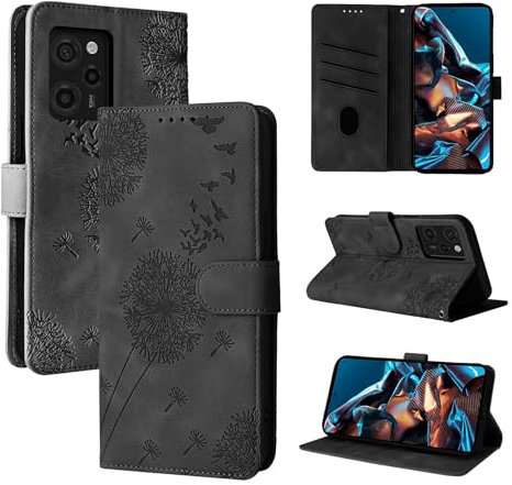 Rostsant Handyhülle für Xiaomi Redmi Note 12 Pro/Xiaomi Poco X5 Pro 5G Löwenzahn PU Leder Xiaomi Redmi Note 12 Pro Flip Case Brieftasche Tasche Hülle für Xiaomi Poco X5 Pro 5G Schwarz