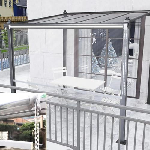 Tenda a Rullo Impermeabile in PVC Trasparent,Tapparella Avvolgibile per Finestre Esterni,Isolamento Antipolvere Cortina Antipioggia,Balcone Gazebo Pergola Tende Rullo Laterale,W×H-125×300cm/49.2×118in