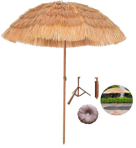 CHONGHAN Sombrilla de jardín, sombrilla de Paja, sombrillas para Piscina Exterior, sombrilla de Paja de Hawaii, Sombra con función de inclinación al Aire Libre, Adecuada para jardín Incluye Base-1.8m