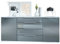 Vladon Sideboard Linio V2 166,5 x 72,5 x 35 cm Anrichte mit 2 Türen und 4 Schubladen, Korpus in Weiß matt, Fronten in Grau Hochglanz