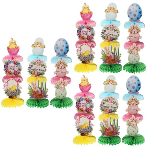 Vaguelly 27 STK Osterdekorationen Osterparty Dekoration -tischständer-Schild Esstisch Mittelstücke Tischdekoration Waben-tischplatte Ostern Tischdeko Papier Bienenwabe Hase