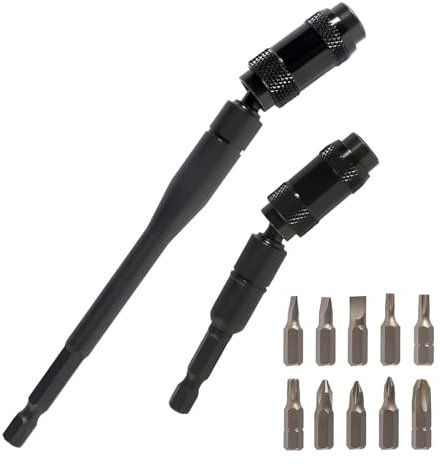 2 Stück 1/4 Magnetischer Bithalter, Schlagschrauber Bithalter mit 10 Stück Bits, 20 Grad Drehbarer Sechskantschaft Verlängerungsstange Schnellspanner Drehbohrerhalter für Enge Räume Oder Ecken