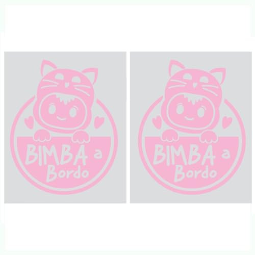 Adesivo Bimba a Bordo per Auto Gatto, Baby on Board, Personalizzati, Resistenti per Esterno, 2 Pezzi, Made in Italy (Rosa)