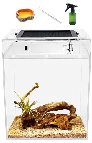 Reptileg Wachstums-Terrarium-Set (PC), 20,3 x 20,3 x 27,9 cm, mit Schiebetür, Belüftung, Reptilien-Terrarien für Schlangen, Frosch, Insekten, Vogelspinne, Einsiedlerkrebse, Spinne, Leguan,