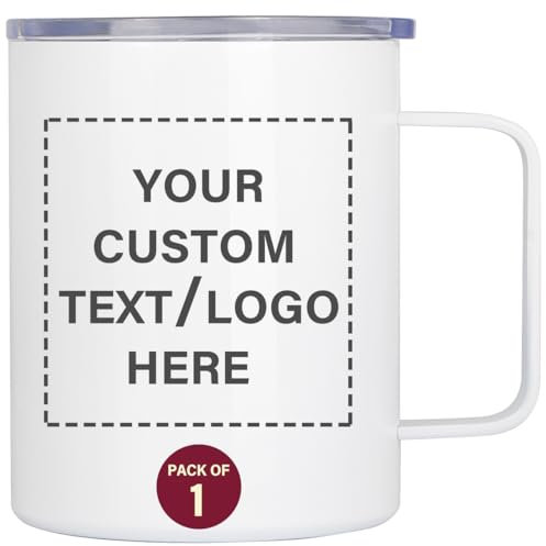 Benlasen Personalised Mug with Lid 12oz Custom Photo Text and Logo Stainless Steel Coffee Cup Double Wall Vacuum Insulated White Customised Gift for Mothers Fathers Day Birthday Wedding (1, 12oz)