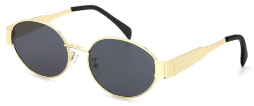 CHEERYMAGIC Retro Oval Sunglasses, Trendy Polarised Sunglasses with Small Metal Frame, Classic Round UV400 Protection Glasses for Men & Women, Perfect for Driving, Traveling & Fishing - Gold Grey