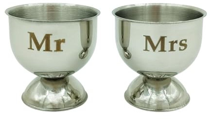 Egg Cups, Mr and Mrs Egg Cup Holder Stainless Steel Egg Holders Easter Egg Stand for Breakfast 2pcs (Silver)
