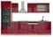 Vicco Küchenzeile R-Line, Bordeaux Hochglanz/Goldkraft Eiche, 300 cm mit Hochschrank, AP Marmor