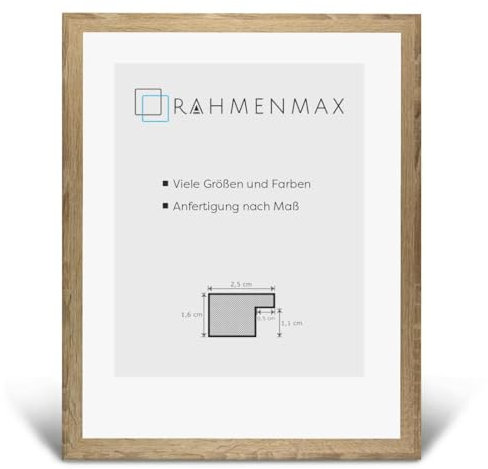 RahmenMax Skane Puzzlerahmen 48x64 cm Bilderrahmen Sonoma Eiche Dekor Hintergrund Weiss Kunstglas klar