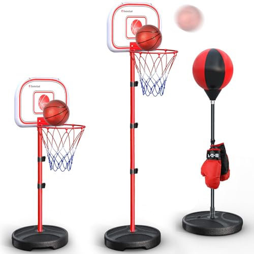 Hot Bee Kinder Basketballkorb Boxsack für Kinder Basketballkorb Outdoor Indoor Verstellbare Korbhöhe Basketball Korb Boxsack Stehend Kinder Spielzeug Geschenke Geschenke für Jungen 5-10 Jahre