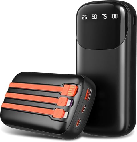 2025 46800mAh 65W Power Bank Battery Pack, Portable Phone Charger with Built-in 3 Cables, Pocket Size, 3 Charging Ports, Smart Digital Battery Display, for iPhone/Tablets