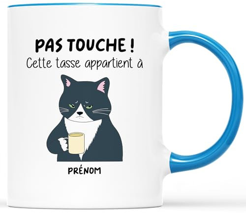 Cadeau Plus Mug Personnalisé Prénom Pas Touche - Tasse drole, mug humour, Tasse Humoristique, mug drole homme, mug rigolo femme, tasse rigolo prenom (Ciel Bleu)
