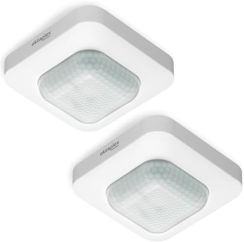 Oktaplex 2er Set Leo Bewegungsmelder Decke 360° 10m Reichweite 230V Bewegungssensor Innen LED geeignet Weiss